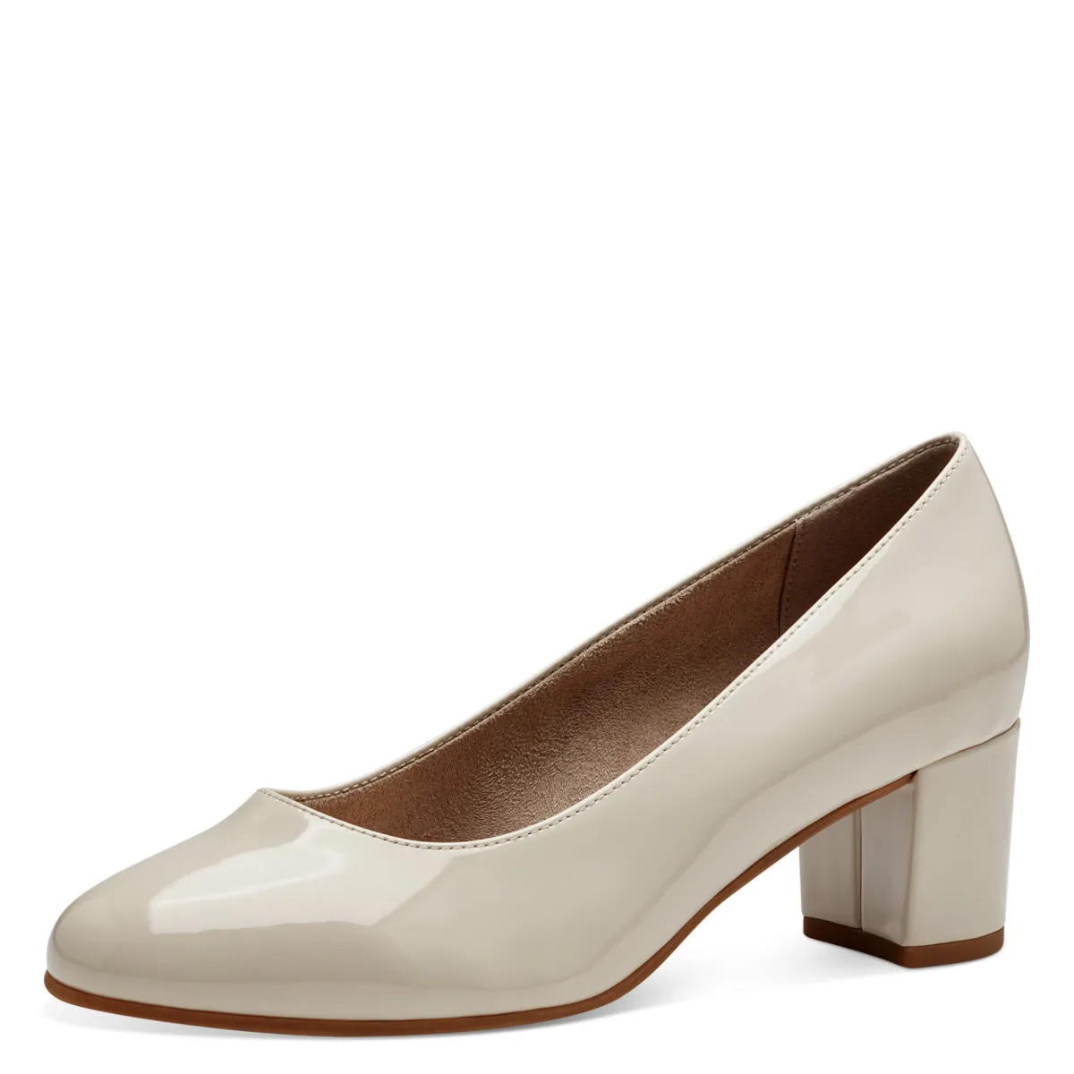 Jana Wide Fitting Court Shoe with Block Heel in Cream