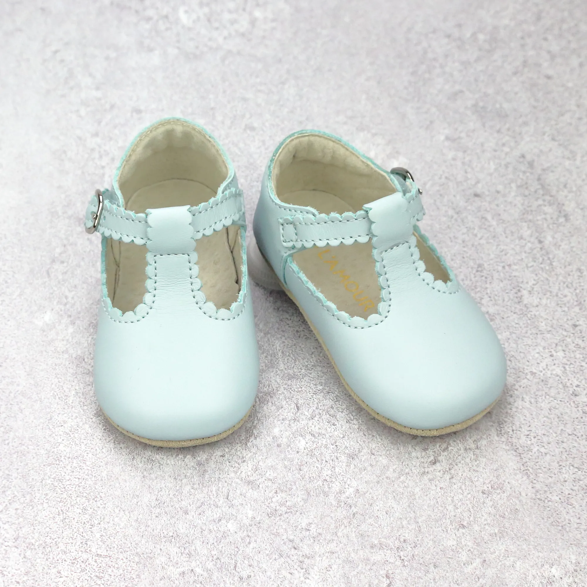 L'Amour Infant Girls Elodie Scalloped T-Strap Crib Shoe