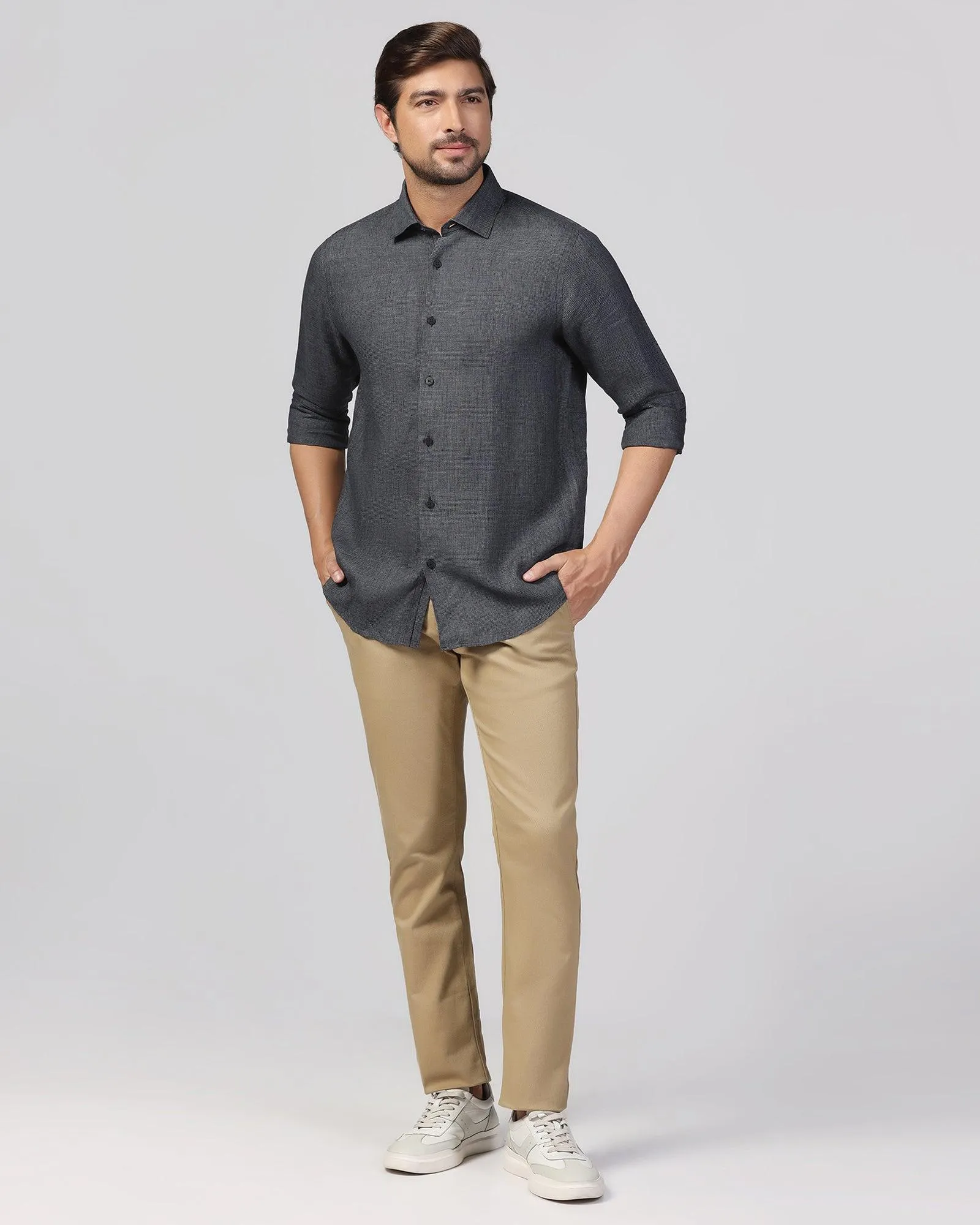 Linen Casual Black Check Shirt - Connor