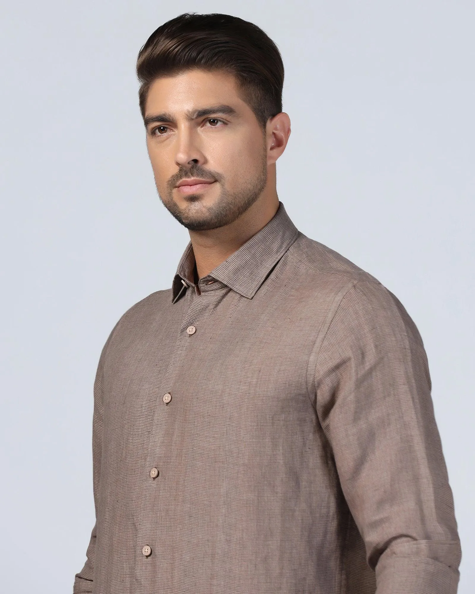 Linen Casual Brown Check Shirt - Connor