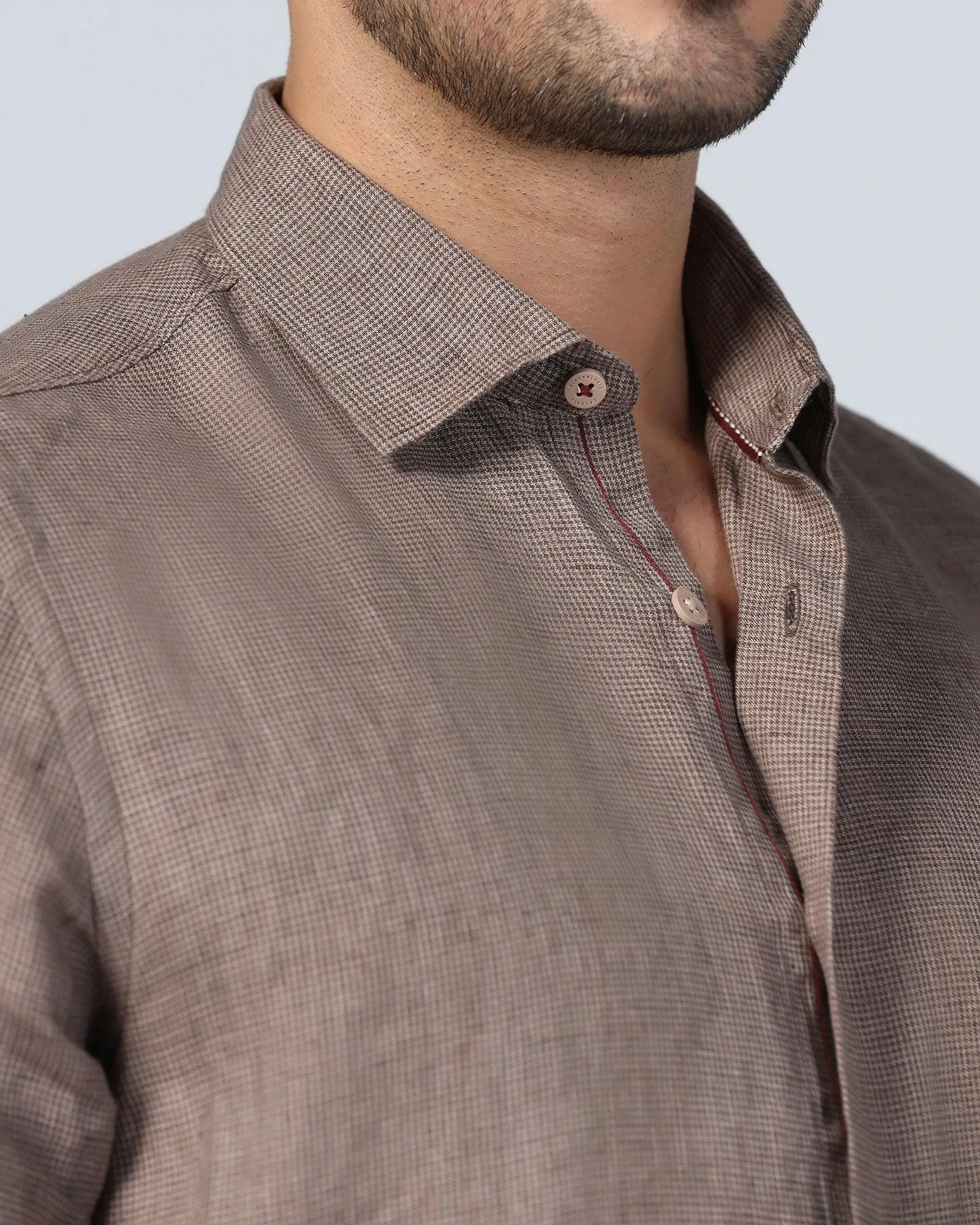 Linen Casual Brown Check Shirt - Connor