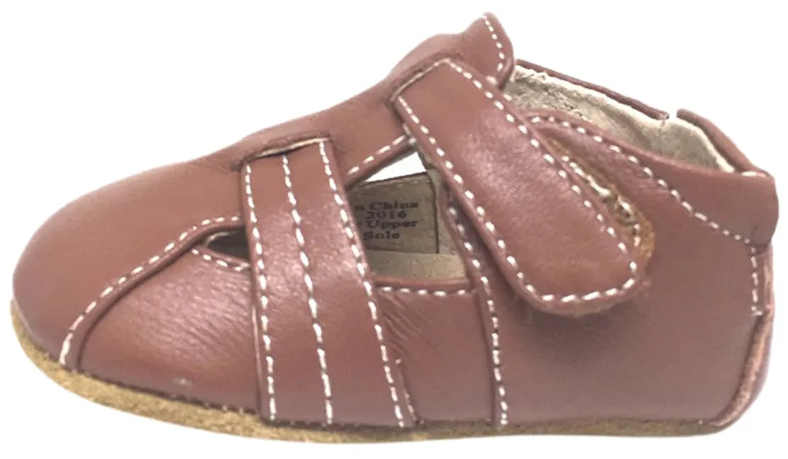 Livie & Luca Boy's Captain Soft Brown Leather Fisherman Style Hook and Loop Crib Baby Shoe