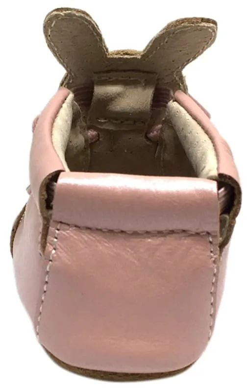 Livie & Luca Girl's Pipkin Light Pink Leather Bunny Slip On Bootie Crib Shoe