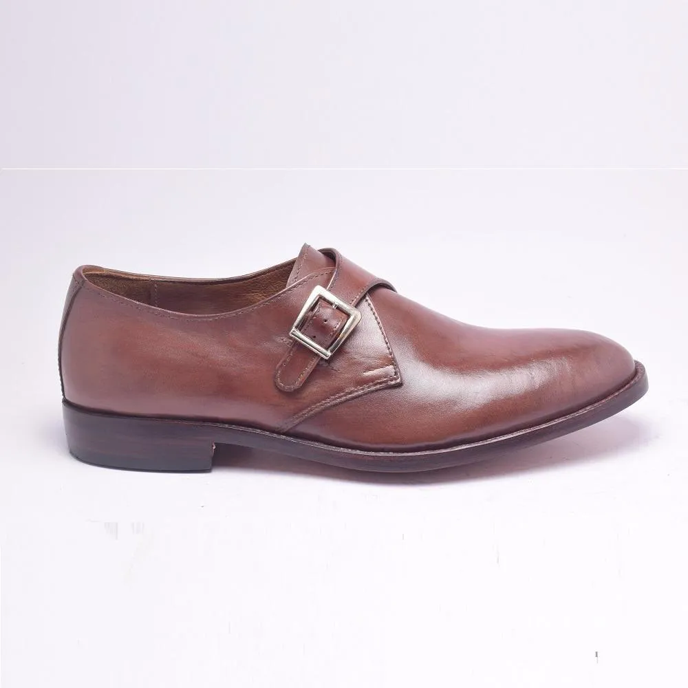 Men Brown Monk Genuine Handmade Leather Shoes