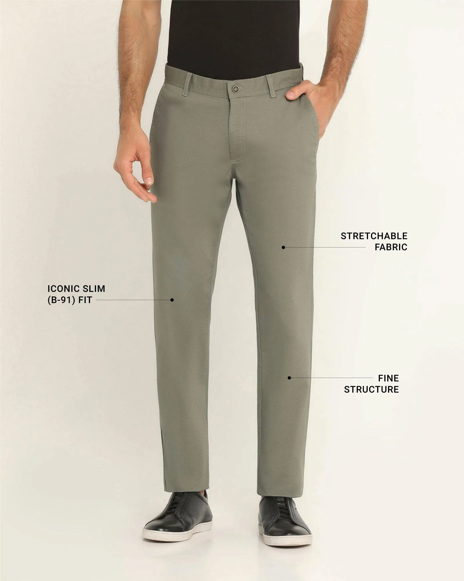 Must Haves Slim Fit B-91 Casual Olive Solid Khakis - Kiler