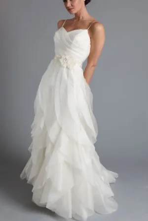 New Arrival White Ruffles Long Wedding Dress,Simple Spaghetti Straps Brides Dress OK375