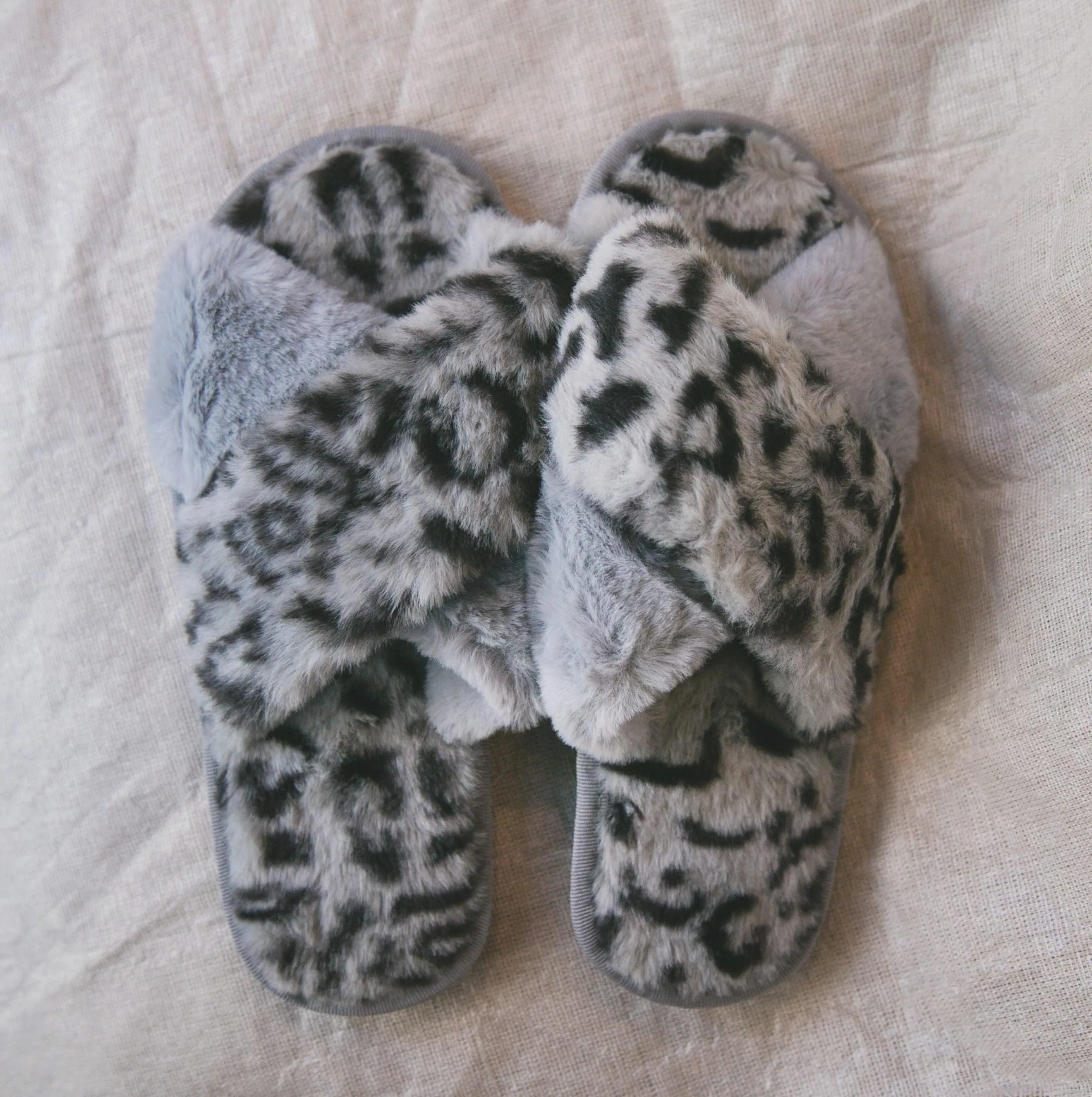 Noelle Leopard Print Slippers - Grey