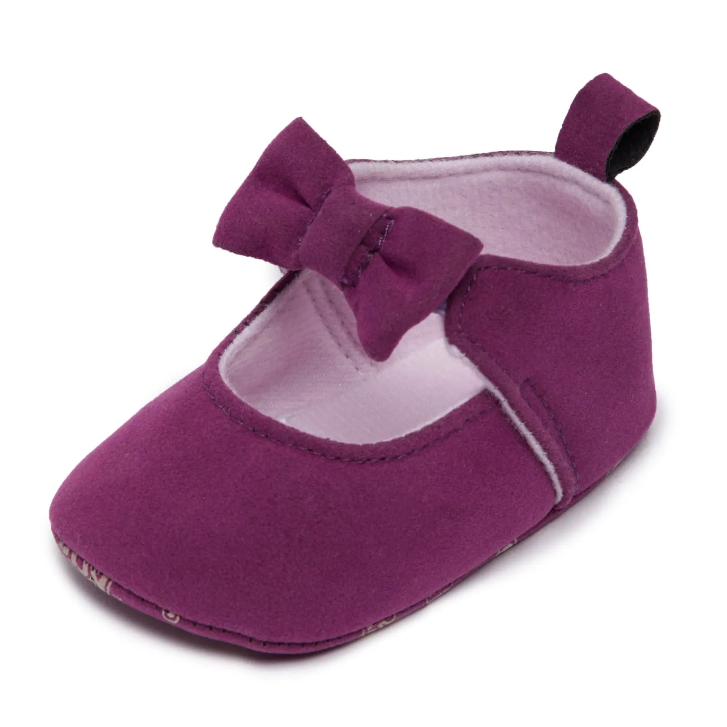 Nuby Baby Girls Velvet Bowknot Ballet Flats, Soft Sole Infant Dress Shoes, Slip On Mary Jane Bootie