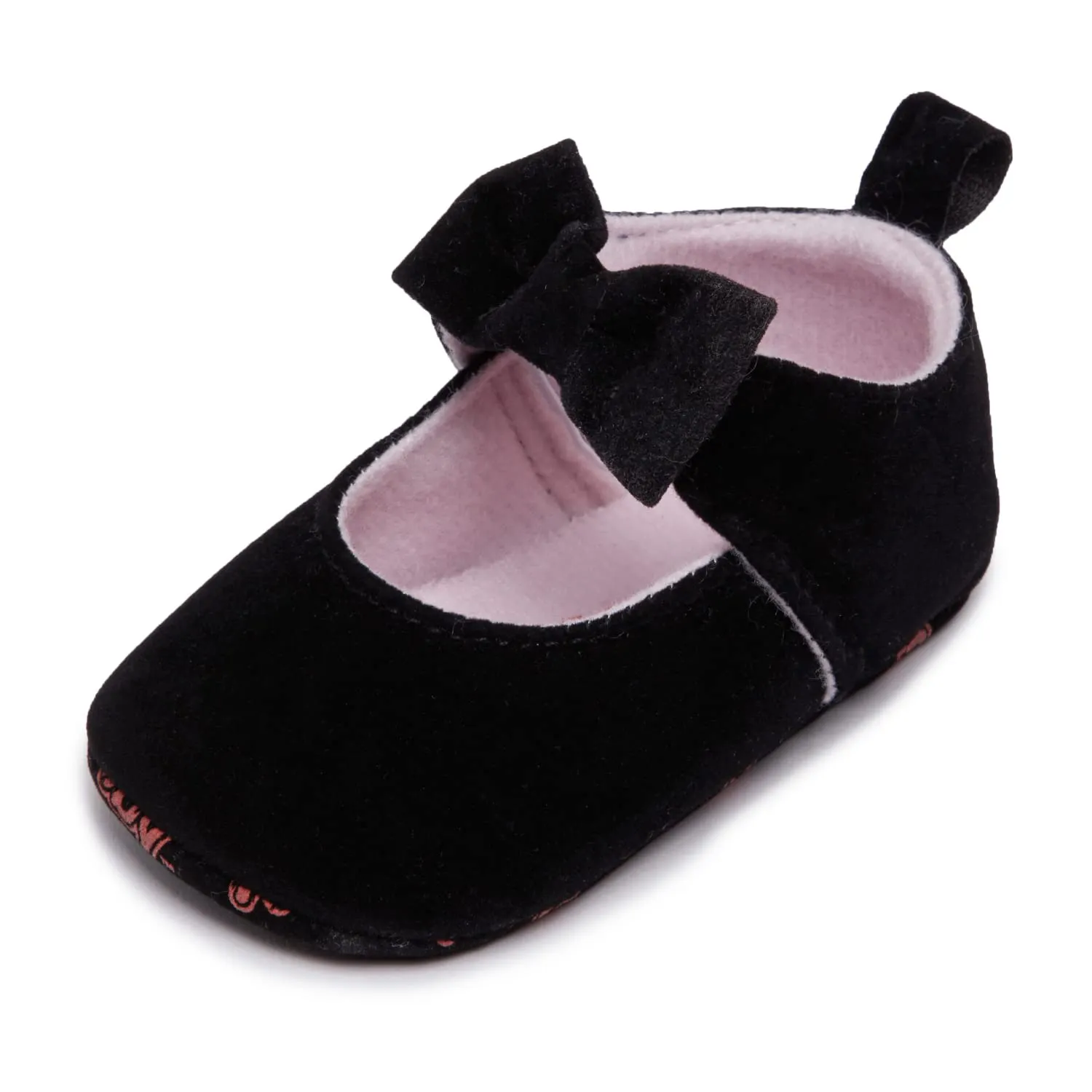 Nuby Baby Girls Velvet Bowknot Ballet Flats, Soft Sole Infant Dress Shoes, Slip On Mary Jane Bootie