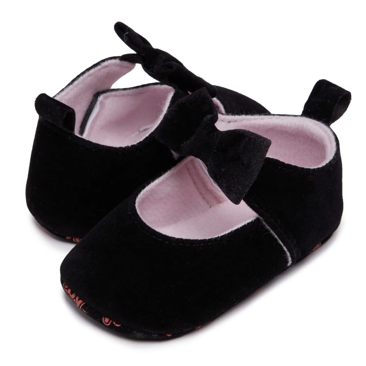 Nuby Baby Girls Velvet Bowknot Ballet Flats, Soft Sole Infant Dress Shoes, Slip On Mary Jane Bootie