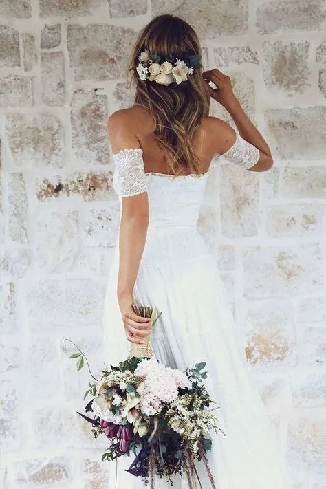 Off Shoulder Casual Cheap Ivory Lace Wedding Dresses Online, WDY0230