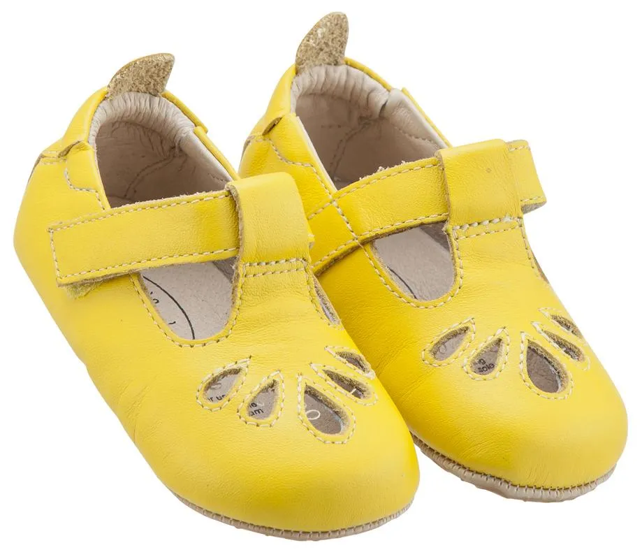 Old Soles Girl's 053 T-Petal Cut-Out Detail Sunflower Yellow Leather Mary Jane Flats