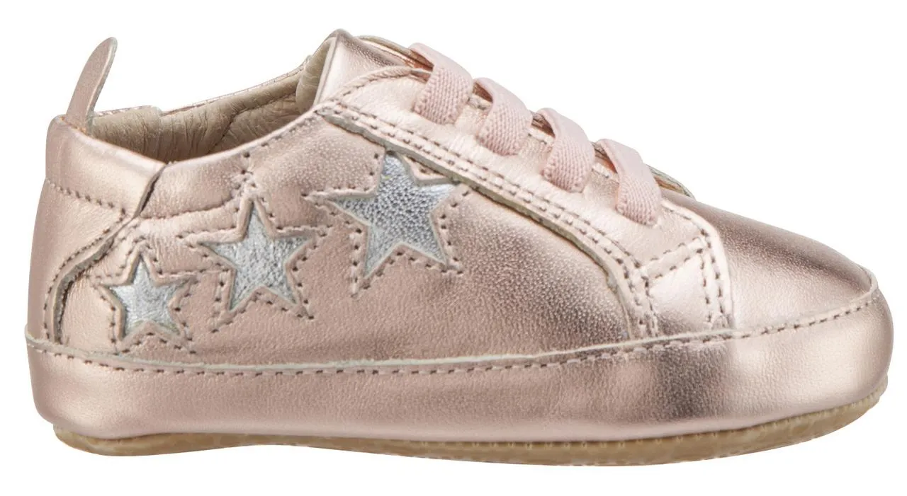 Old Soles Girl's & Boy's 194 Bambini Stars Copper with Silver Stars Leather Elastic Slip On Sneakers