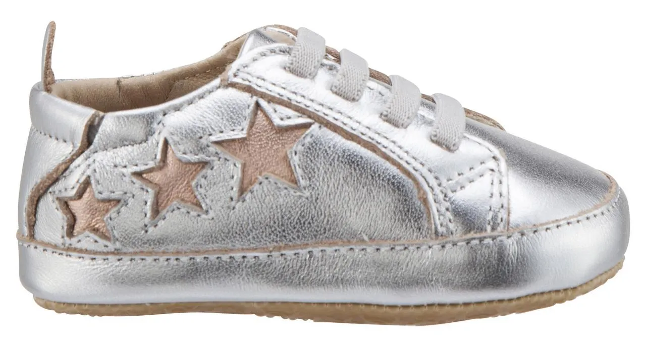 Old Soles Girl's & Boy's 194 Bambini Stars Silver with Copper Stars Leather Elastic Slip On Sneakers