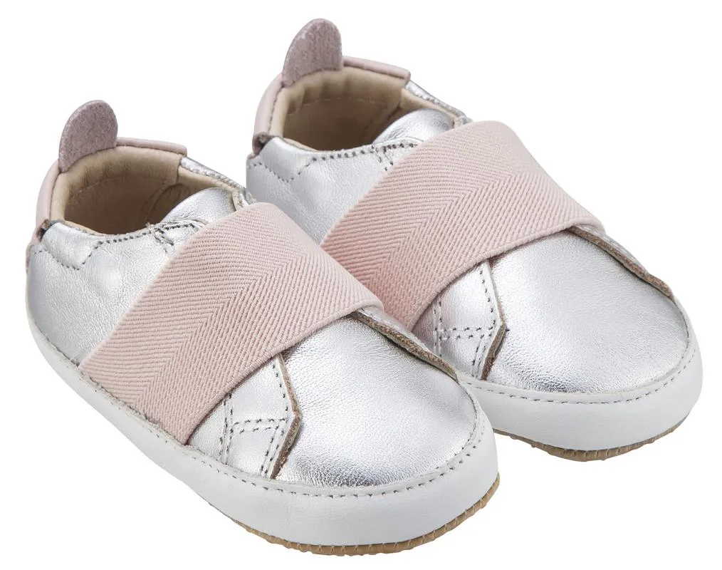 Old Soles Girl's & Boy's 195 Bambini Master Silver with Light Pink Band Leather Elastic Slip On Sneakers