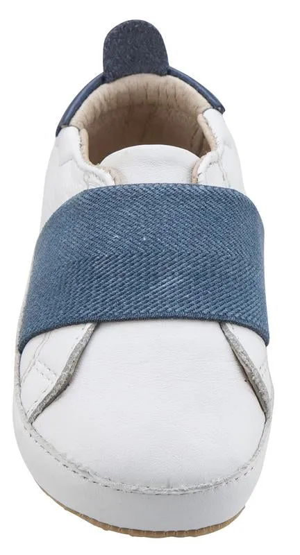 Old Soles Girl's & Boy's 195 Bambini Master White with Denim Blue Band Leather Elastic Slip On Sneakers