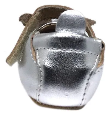 Old Soles Girl's Silver Leather Gab Bow Hook and Loop Mary Jane Crib Walker Baby Shoe