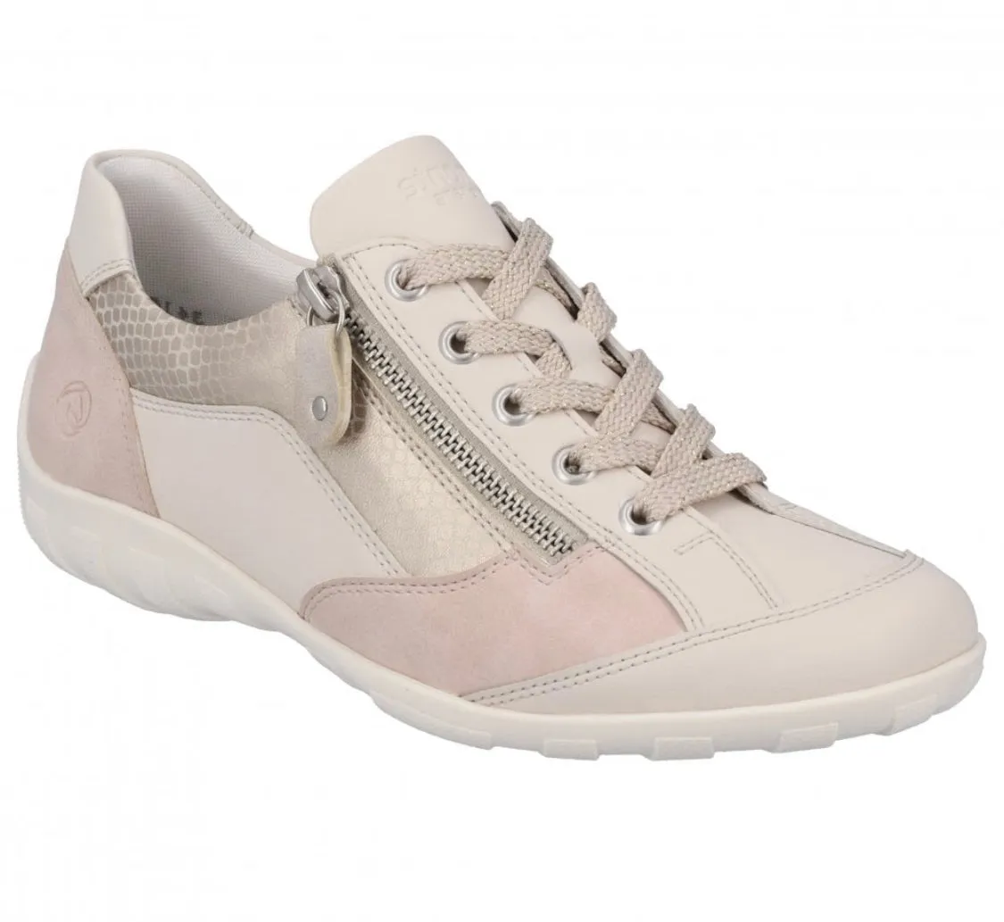 Remonte R3410-60 Manila Porcelain Combination Leather Lace-Up Trainers