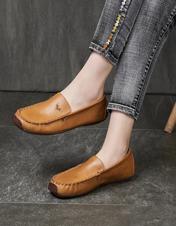 Retro Simple Leather Round Head  Peas Flats