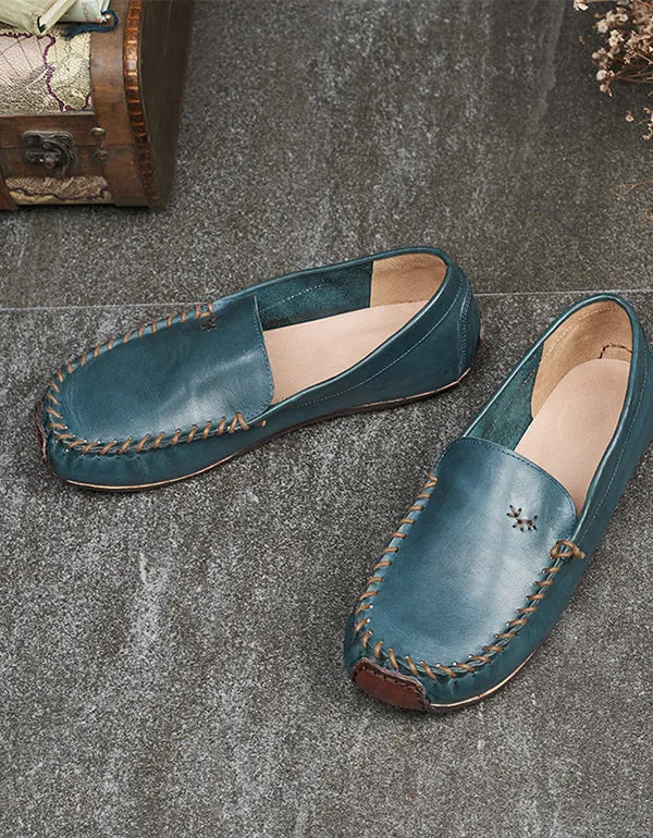 Retro Simple Leather Round Head  Peas Flats