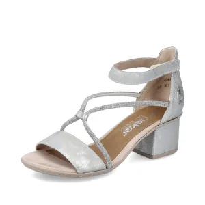 Silver Rieker Shoes Block Heel Strap Shoe 64654-40