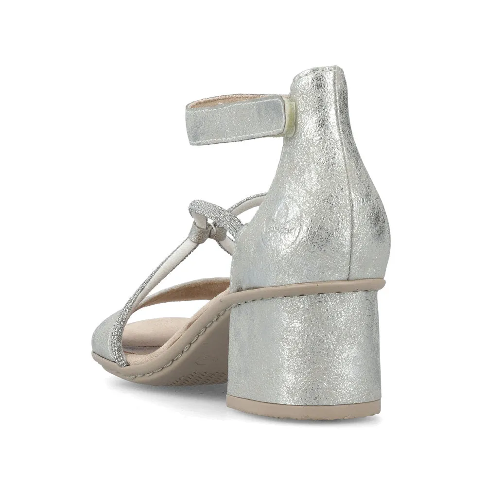 Silver Rieker Shoes Block Heel Strap Shoe 64654-40