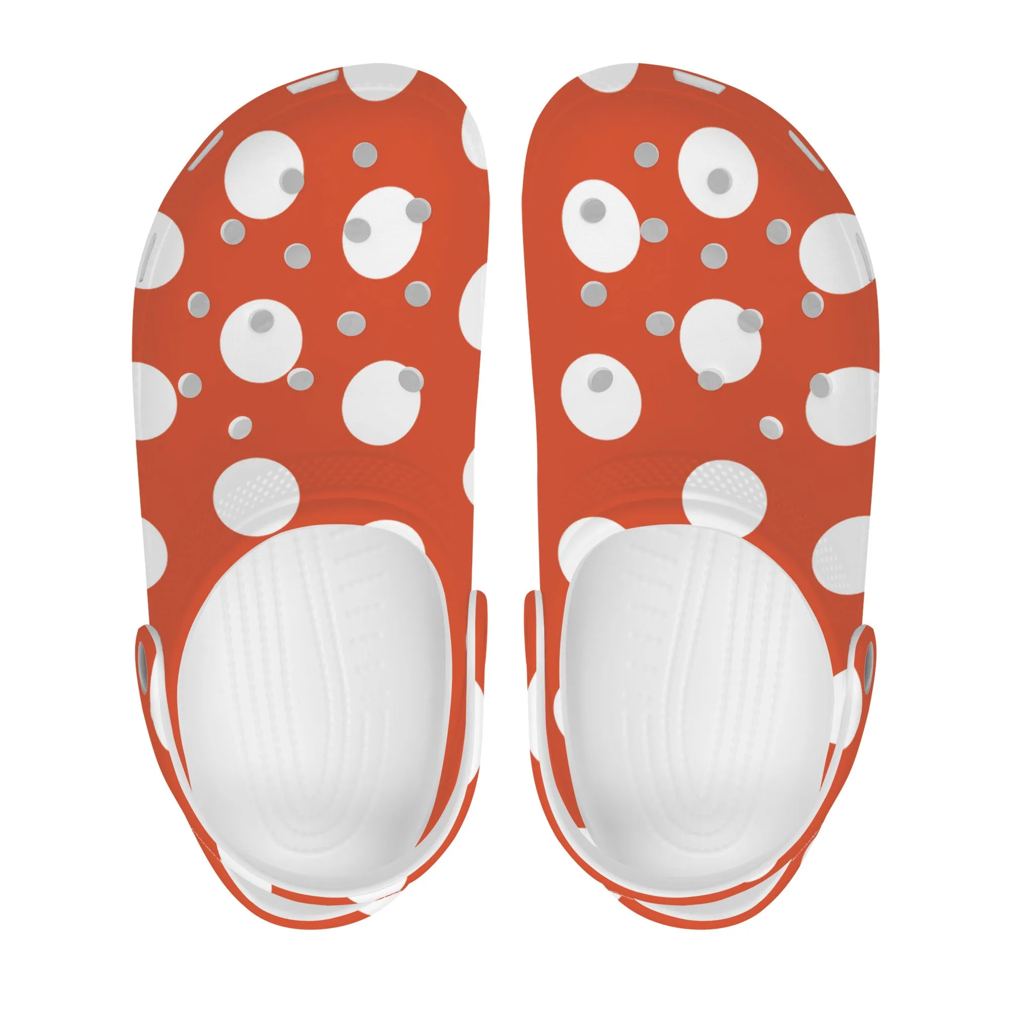 Snooty Fox Art Crocs Clogs - Dark Orange with White Polka Dots