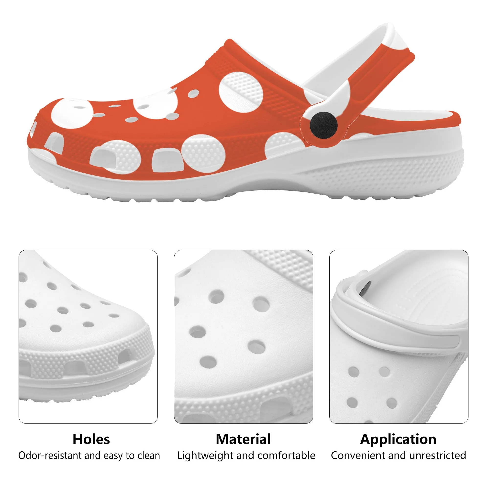 Snooty Fox Art Crocs Clogs - Dark Orange with White Polka Dots