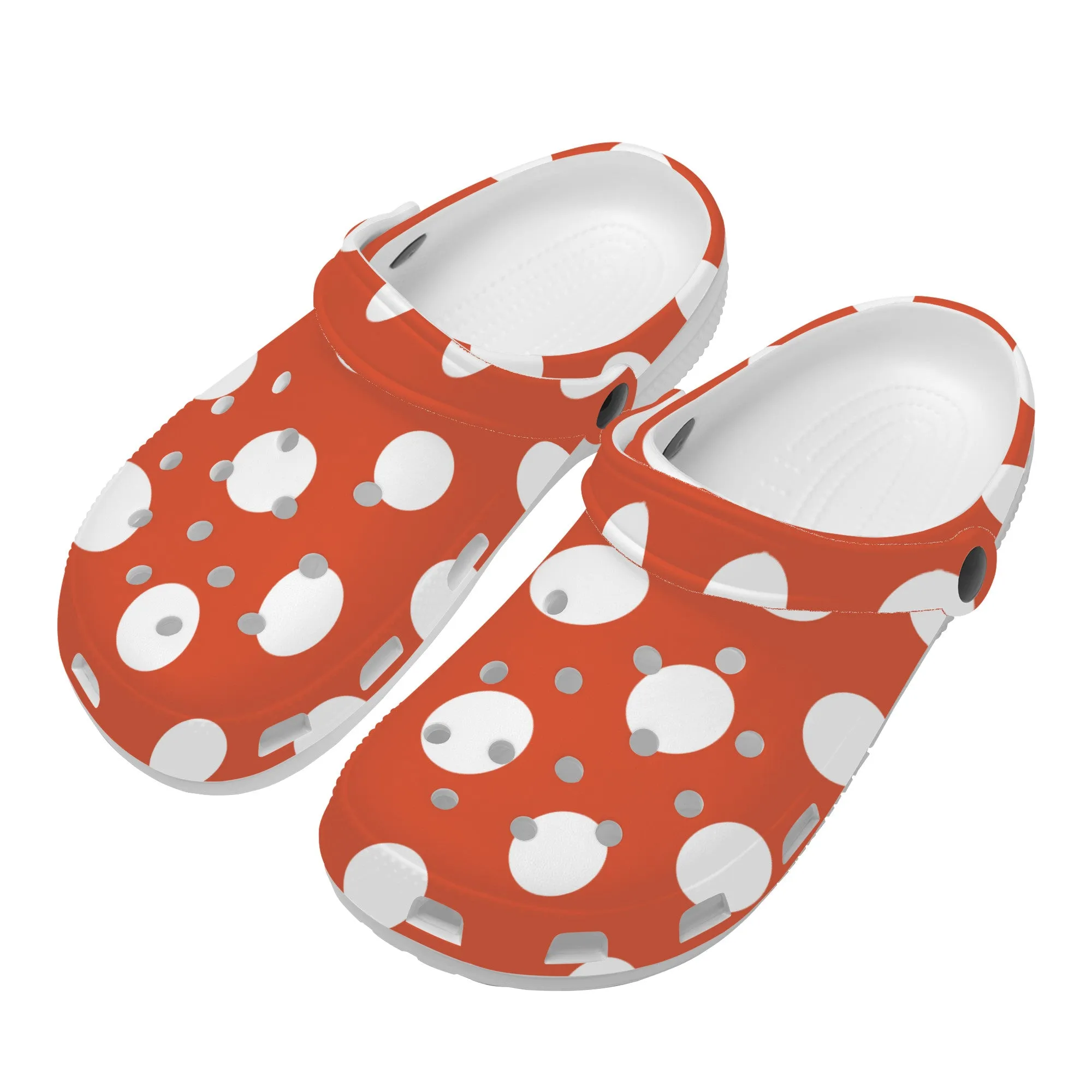 Snooty Fox Art Crocs Clogs - Dark Orange with White Polka Dots