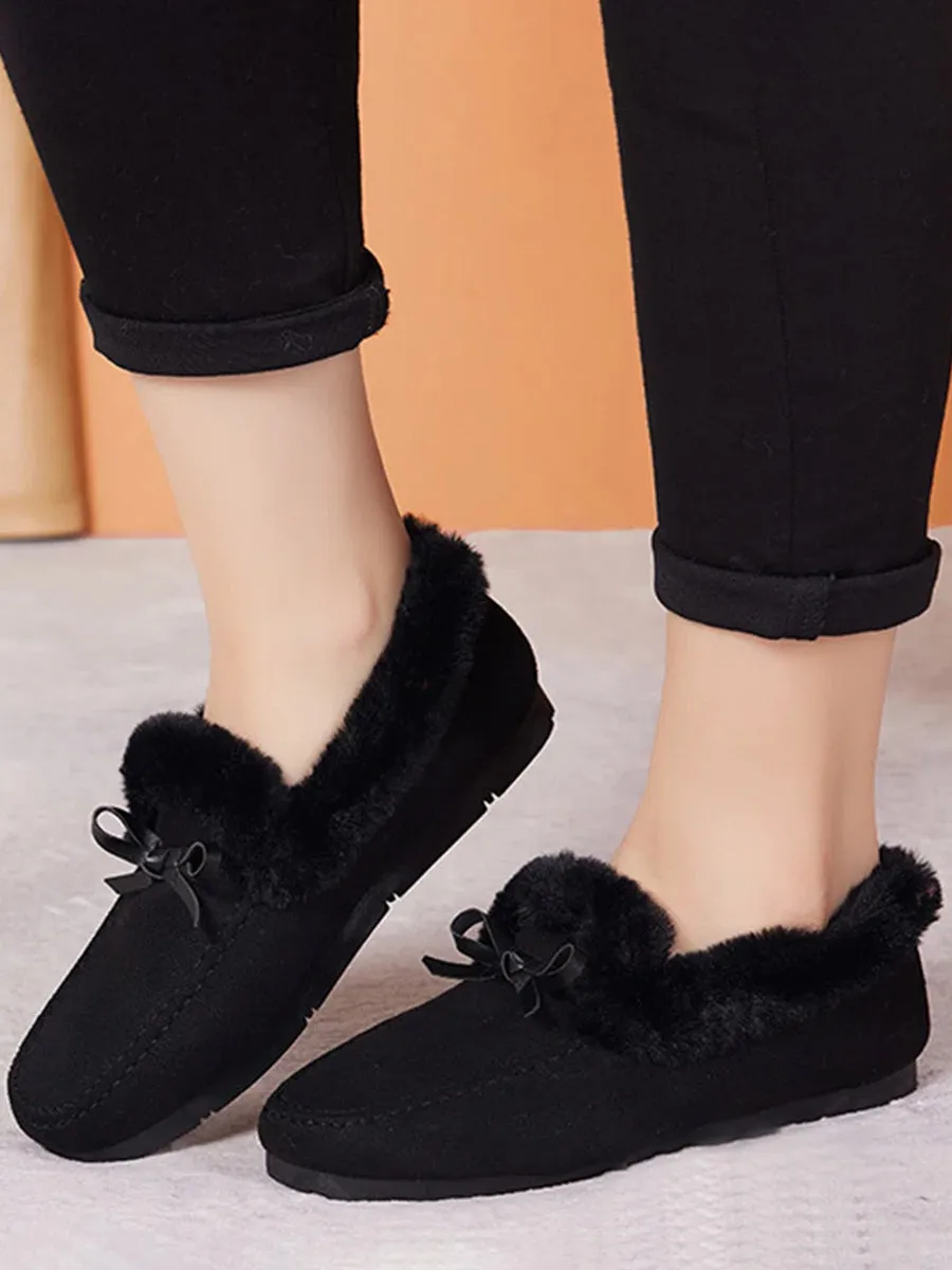 Sohiwoo  Women Men Casual Non-Slip Furry Lined Flat Shoes