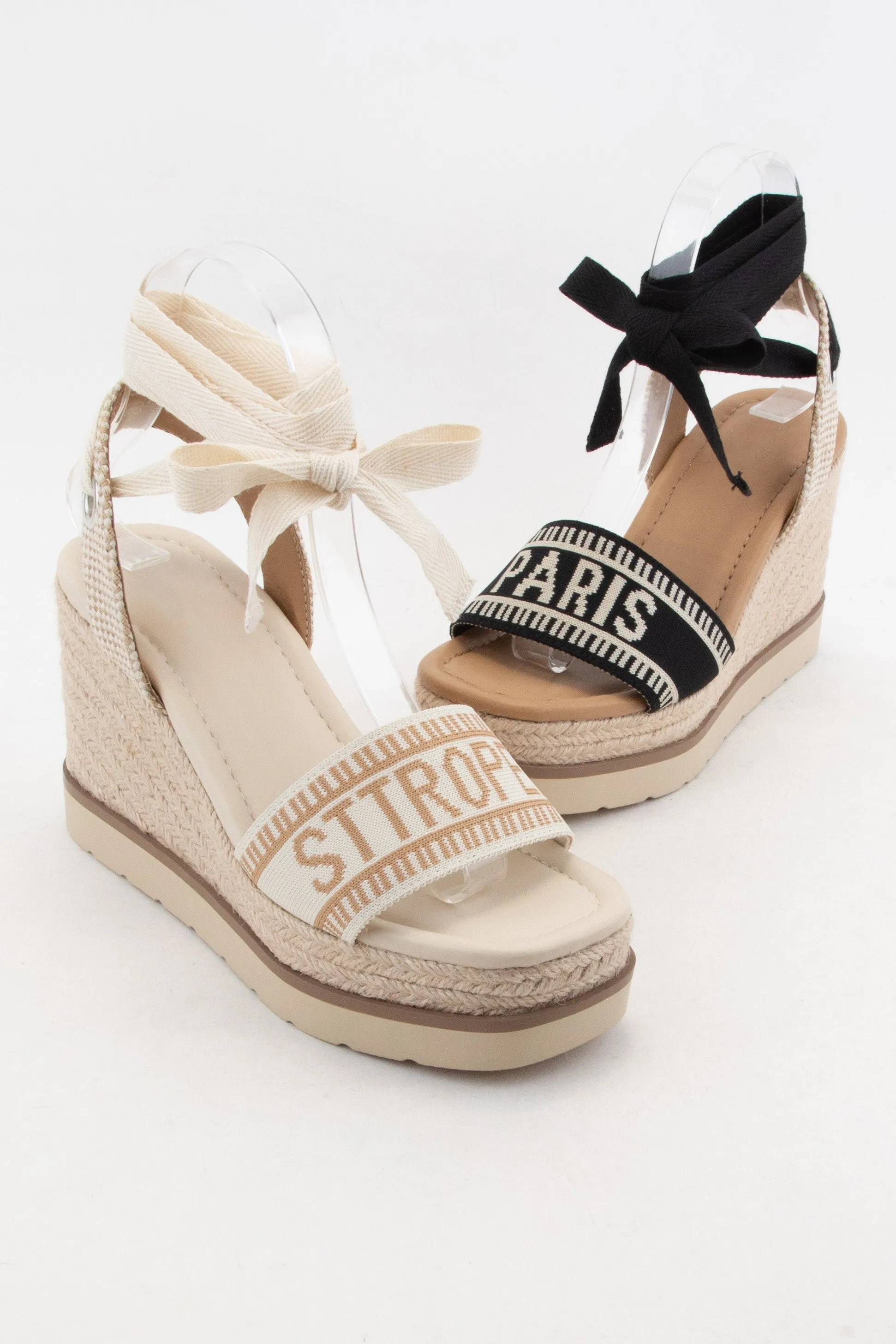 Taupe St Tropez Embroidered Upper Wedge Heel - Final Sale