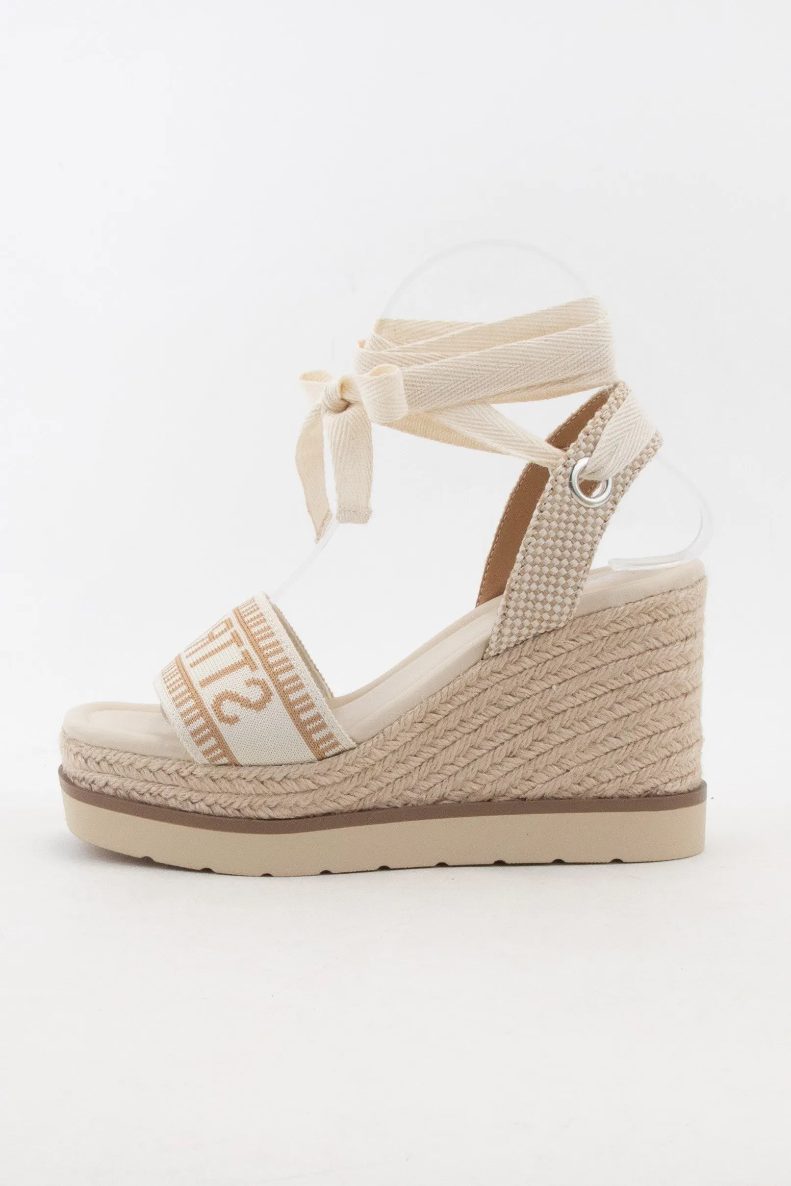 Taupe St Tropez Embroidered Upper Wedge Heel - Final Sale