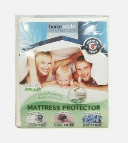 Vinyl Mattress Protector-Waterproof & Dust Mite Proof Durable Cover- Queen Size