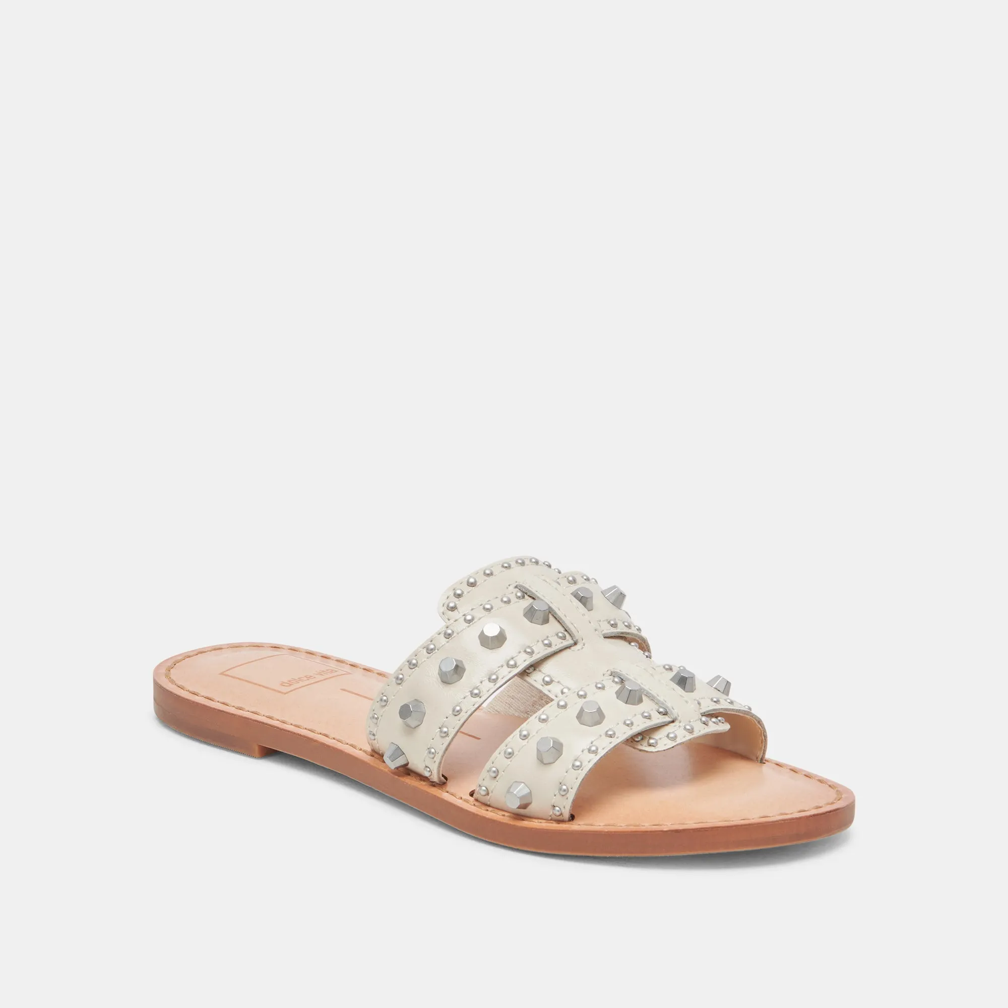 WESLA STUD SANDALS IVORY CRINKLE PATENT