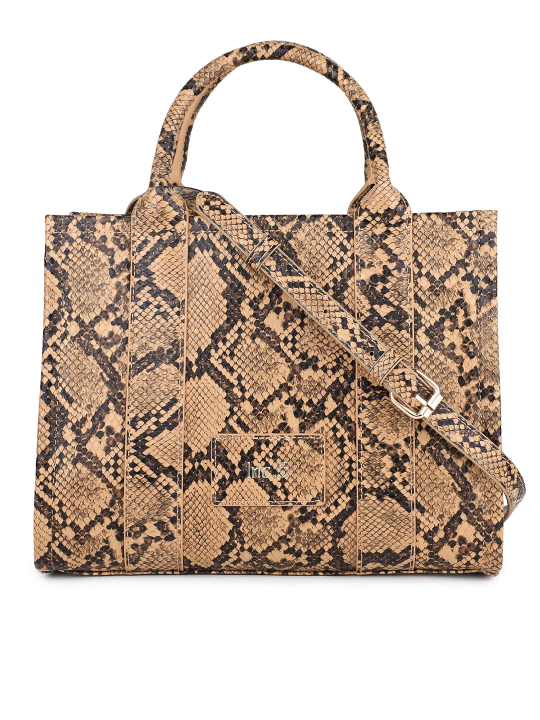 Women Tan Snake Skin Print Shoulder Bag