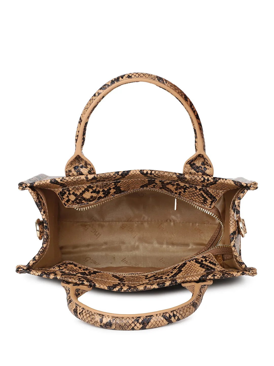 Women Tan Snake Skin Print Shoulder Bag