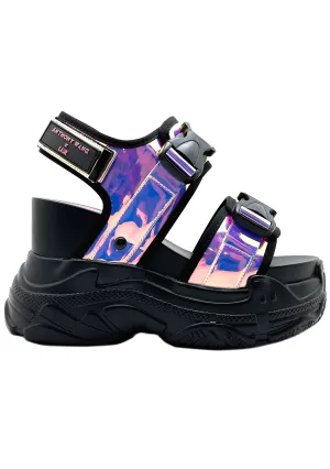 X LASR Exclusive Peach 02 Hardwired Hologram Black Platform Sandals