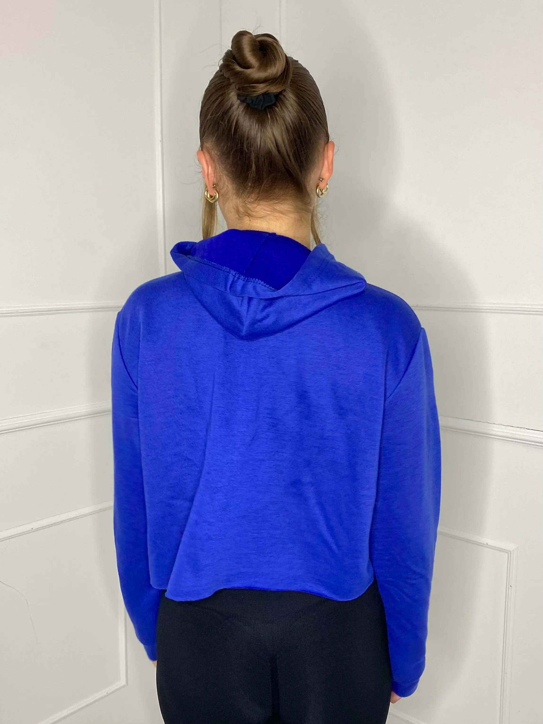 Yoga Print Cropped Hoodie - Royal Blue