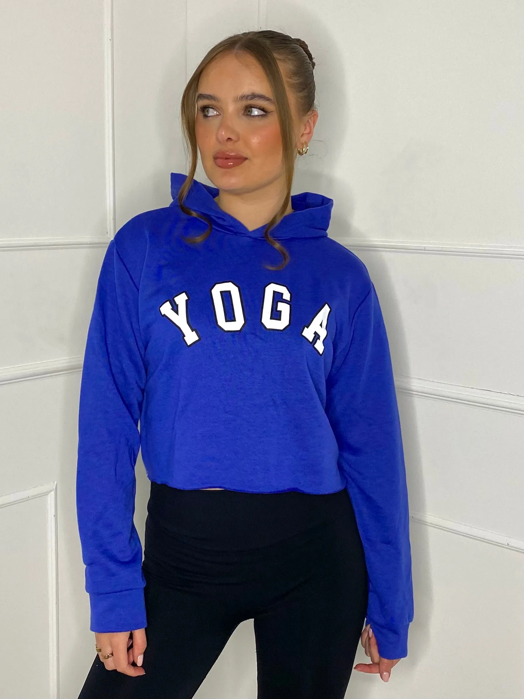 Yoga Print Cropped Hoodie - Royal Blue