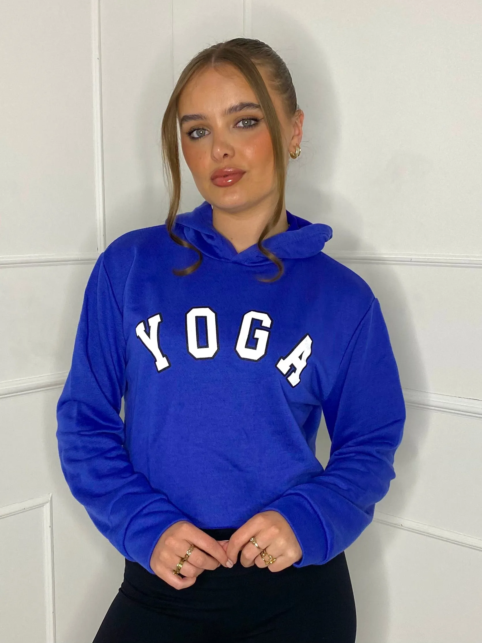 Yoga Print Cropped Hoodie - Royal Blue